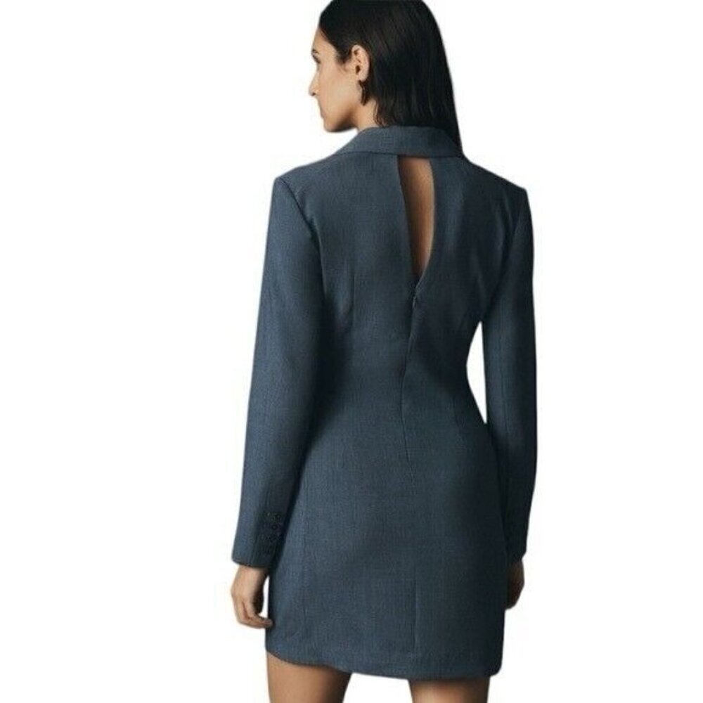 ANTHROPOLOGIE Long Sleeve V Neck Blazer Mini Dress Navy Size 16 NEW - Picture 6 of 12